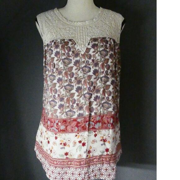 Maeve Anthropology Women's Large Rayon Sleeveless Blouse Crochet Floral - Picture 1 of 8